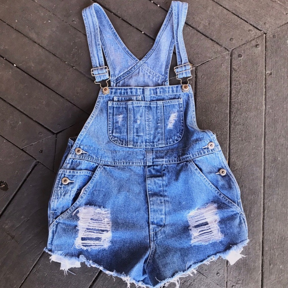 Light Wash Cutoff Overalls